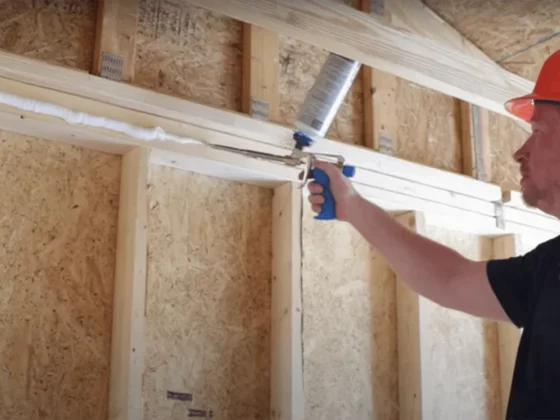 Air sealing applied around framing